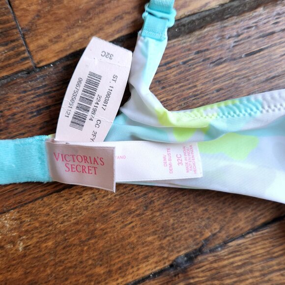 NEW 32C VICTORIAS SECRET lightly lined blue|white|neon camo demi style bra - Picture 6 of 7